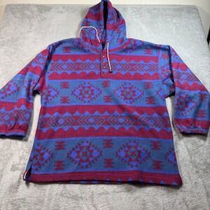 Vintage Laundromat Fleece Hoodie Mens Large Blue Aztec Snap Neck Southwestern